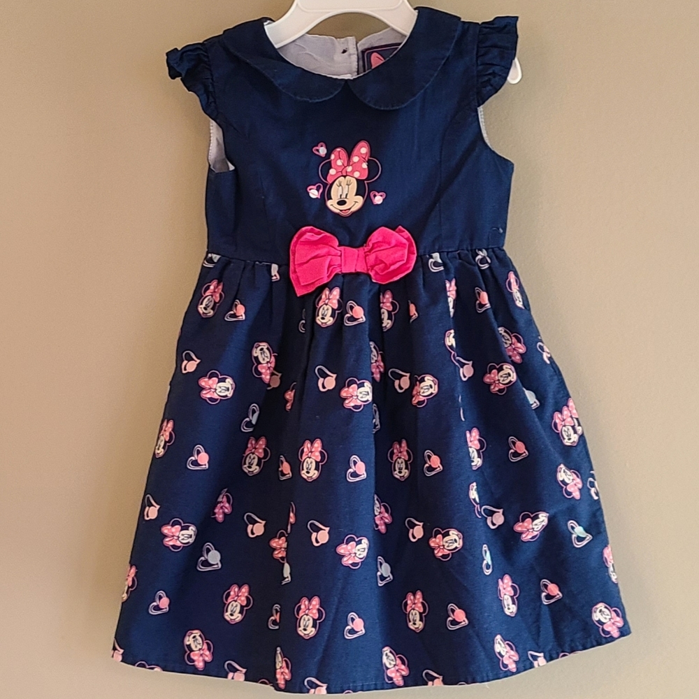 Minnie Mouse navy/pink cotton dress with attached slip